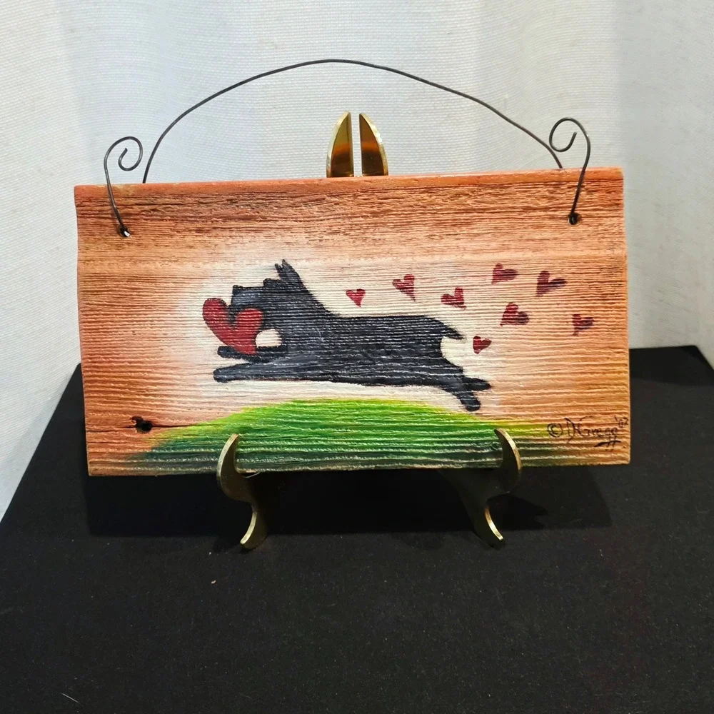 Handcrafted Scottie Valentine Terrier Dog Art Sign Plaque Wood Home Decor Rustic